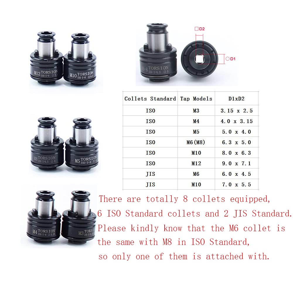Pneumatic Tapping Machine, DEJUN 360° Multi-directions Pneumatic Air Tapper Drilling Machine Flexible Tapping Arm with 8pcs M3-M12 Collets