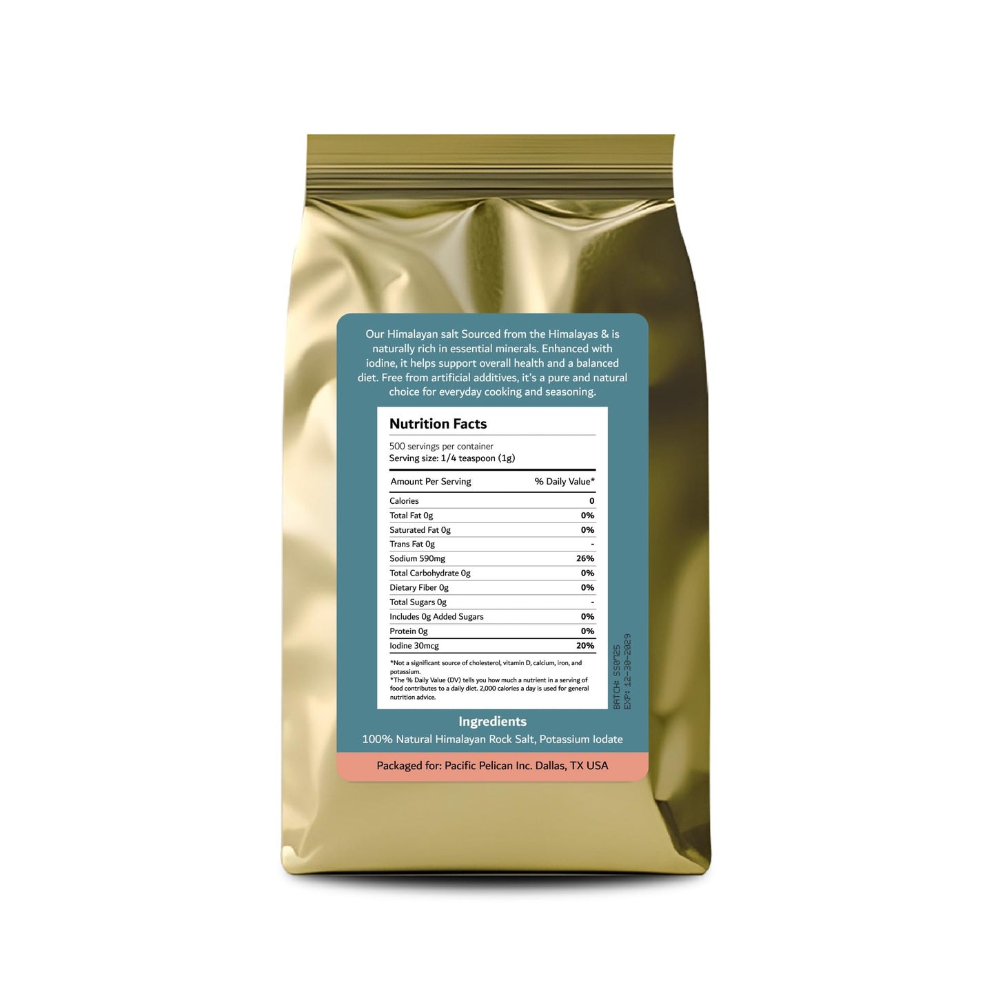 Pacific Pelican Iodized Himalayan Pink Salt | Coarse Grain, Unrefined, Pure Rock Salt | 2 Pounds | 100% Natural & Organic for Cooking, Seasoning & Wellness