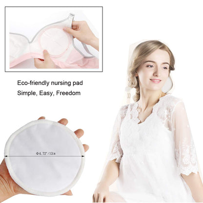 Pinowu Reusable Cotton Nursing Pads (10pcs)-Washable Breastfeeding Pads Highly Absorbent with Laundry Bag (Diameter: 12 cm)