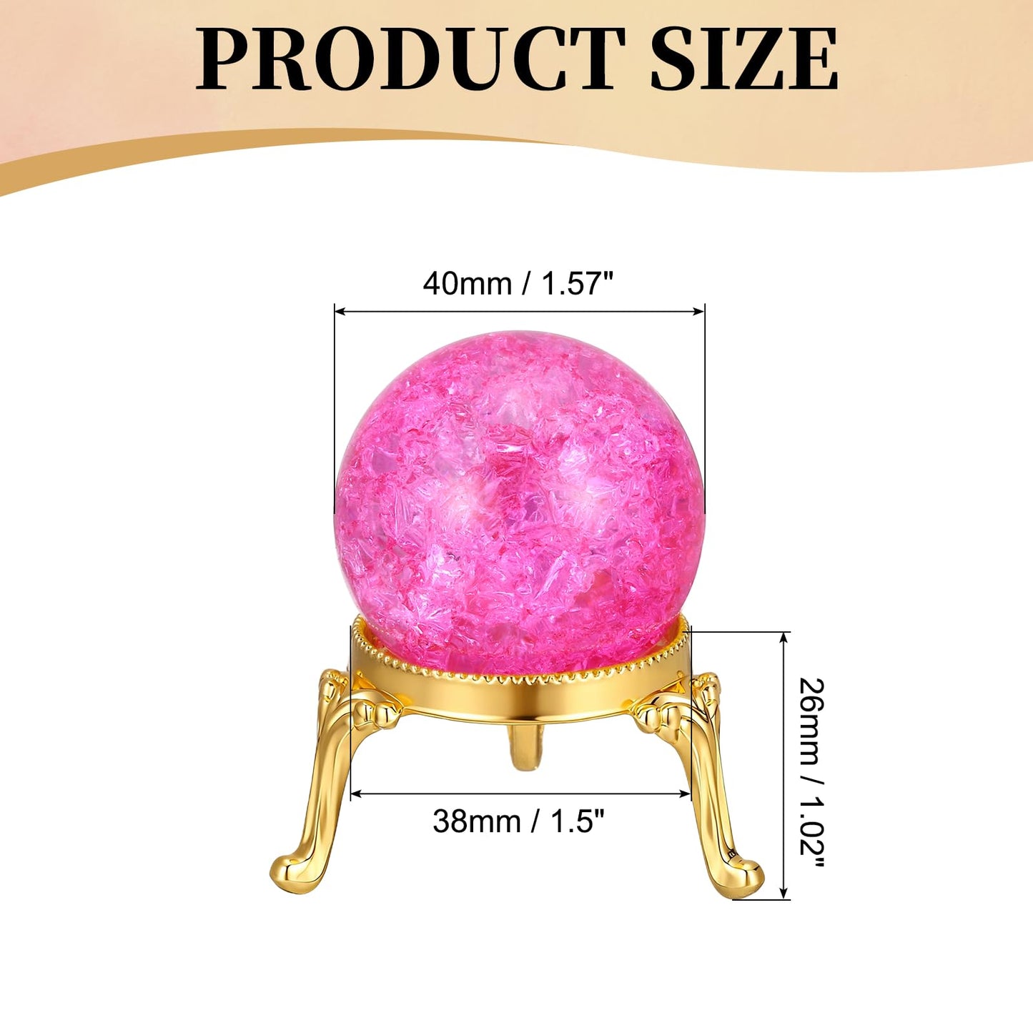 PATIKIL Crystal Ball 40mm, Ice Cracked Glass Ball with Metal Stand, Decorative Crystal Sphere Glass Paperweight for Home Office Table Decor, Pink/Gold