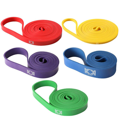 KK Resistance Bands, Pull Up Resistance Bands For Men & Women, Fitness Exercise Bands, Pull Up & Stretch Resistance Workout Bands In A Variety Of Strengths (Set: Yellow + Red + Green + Purple + Blue)