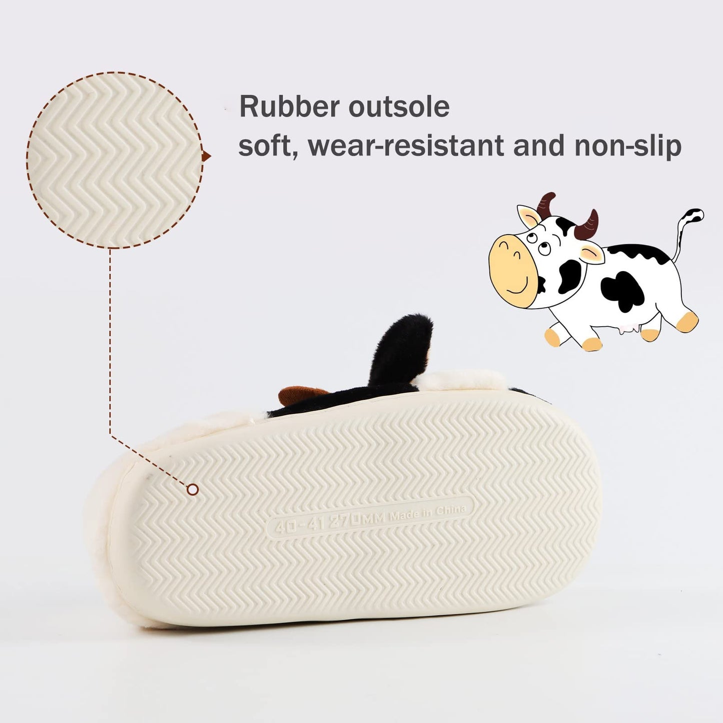 Jerzmy Fuzzy Cow Slippers for Women Men, Cute Cotton Animals House Slippers Fluffy Plush Shoes for Girls Indoor Living Room Bedroom Garden, Size 10-11