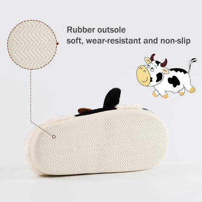 Jerzmy Fuzzy Cow Slippers for Women Men, Cute Cotton Animals House Slippers Fluffy Plush Shoes for Girls Indoor Living Room Bedroom Garden, Size 10-11