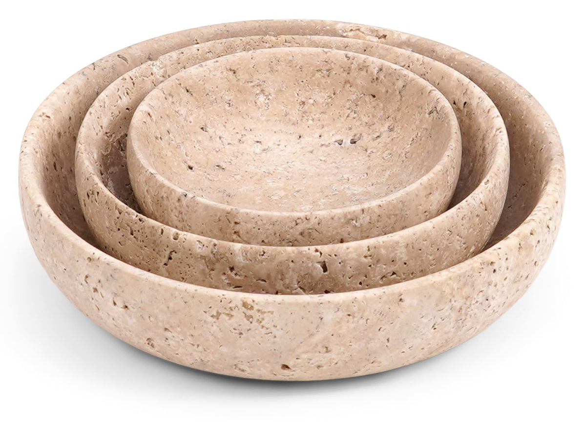 SPESHSTONES Marble Dipping Bowls Set of 3 Handmade Travertine Mini Dip Bowl for Soy Sauce, Condiment & Pinch Serving – Small Stone Side Dishes for Prep & Entertaining
