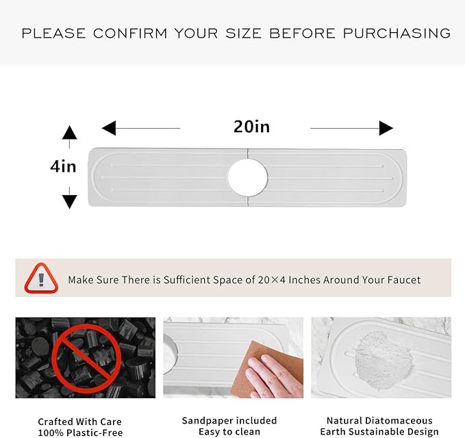 Stone Faucet Mat for Kitchen Sink, Diatomite Fast Drying Absorb Moisture Tray