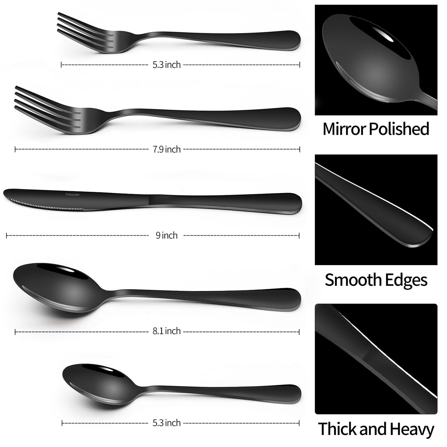 YADALEKF Black Silverware Set,Satin Finish 40-Piece Stainless Steel Flatware Set for 8, Kitchen Eating Utensil,Cutlery Tableware Set Includes Forks Spoons Knives, Dishwasher Safe