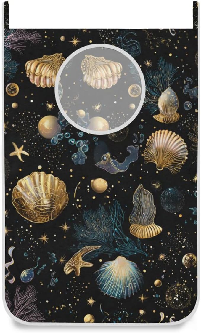 Shell Starfish Black Hanging Laundry Hamper Door Hampers Bag Basket