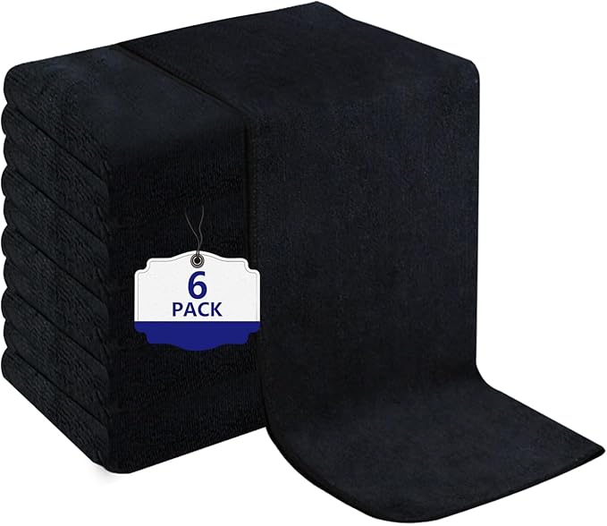 6 Pack Black Salon Towels, Super Soft and Absorbent Microfiber Hair Towel