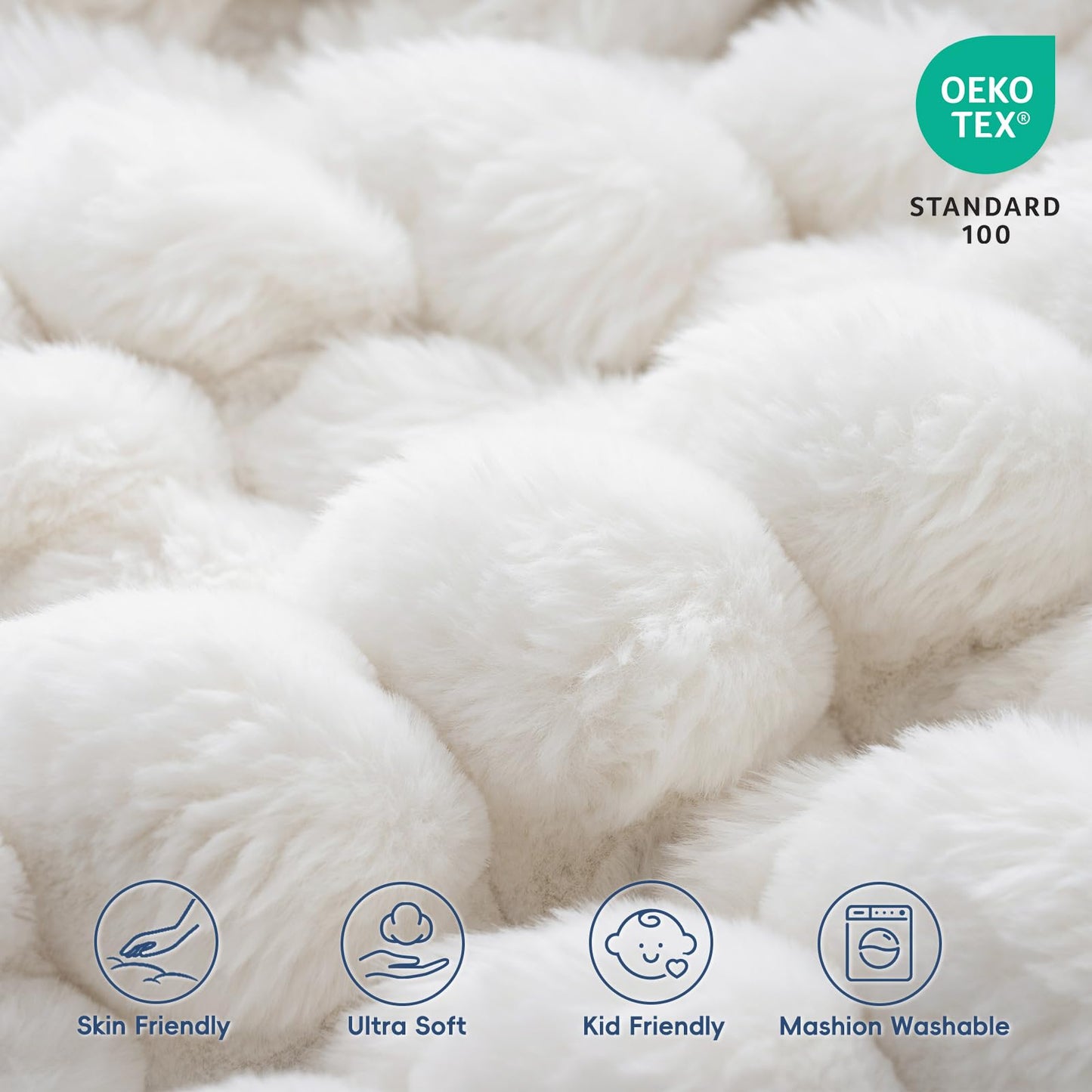 David's Home Double-Sided Faux Rabbit Fur Throw Blanket, Reversible Luxury Soft Thick Shaggy Warm Fuzzy Bubble for Couch, Bed, Cozy Plush Fluffy Decor for Fall Winter,Snow White,50 "* 60"