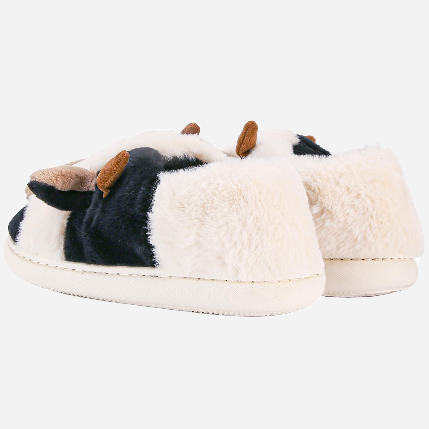 NZFUN Cow Slippers for Women and Men, Fluffy Cute Cozy Cartoon Cow Fuzzy House Slippers Womens Cows Animal Funny Furry Kawaii Bedroom Pillow Cloud Slipper for Women Indoor and Outdoor Shoes, Black
