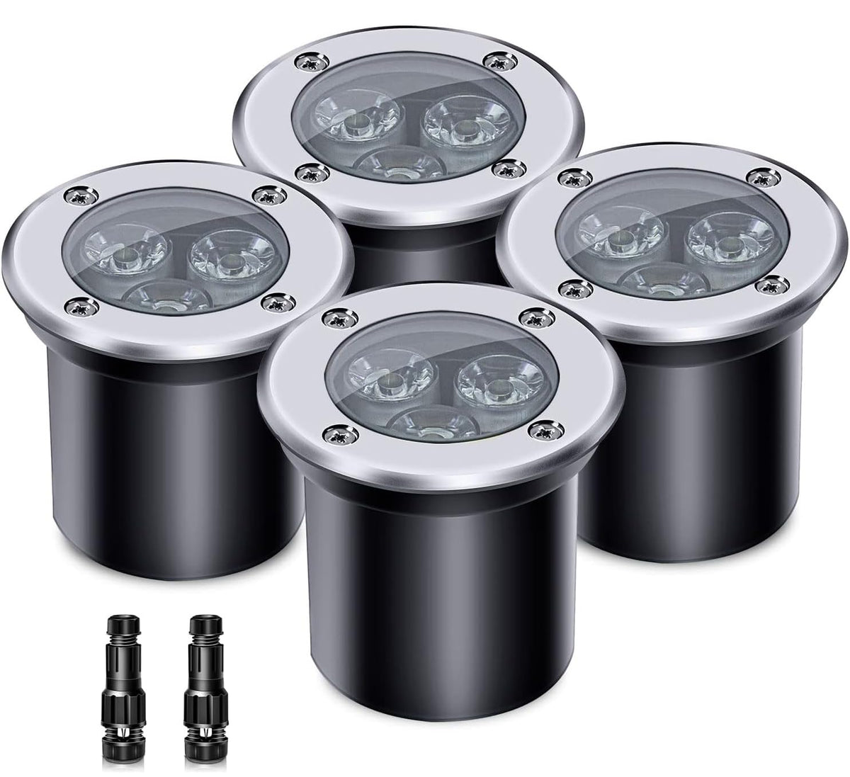 ALEDECO 4 Pack 3w 12v Low Voltage In-ground Lights LED Landscape Light Waterproof IP67 Pathway Lights Outdoor spotlights Trees Flags for Garden,Yard,Tree (Warm White)
