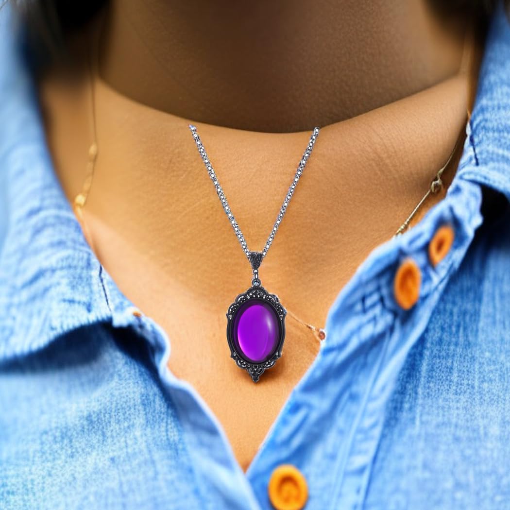MIFYNN Gothic Stardust Crystal Cameo Necklace Red Purple Crystal Pendant Necklace Vintage Satan Demon Halloween Jewelry for Women (Purple)