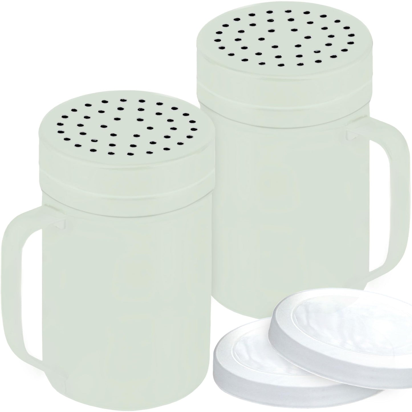 CUSINIUM 14oz Sage Stainless Steel Salt Pepper Dredge Shakers - With Plastic Cap - With Handle - Pack of 2