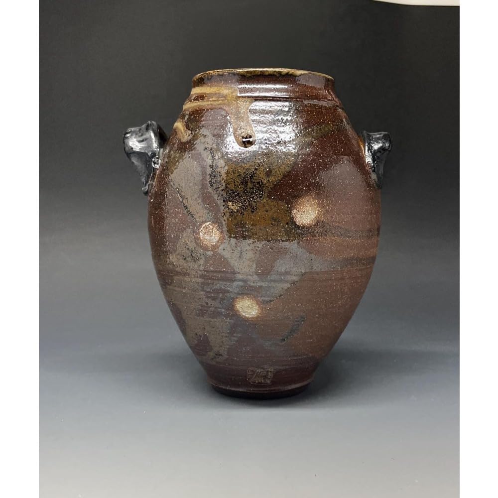 7.5" Side Fired Salt Glazed Stoneware Vase with Handles, Boho Terracotta Large Pottery, Rustic Farmhouse Decorative vases for Centerpieces