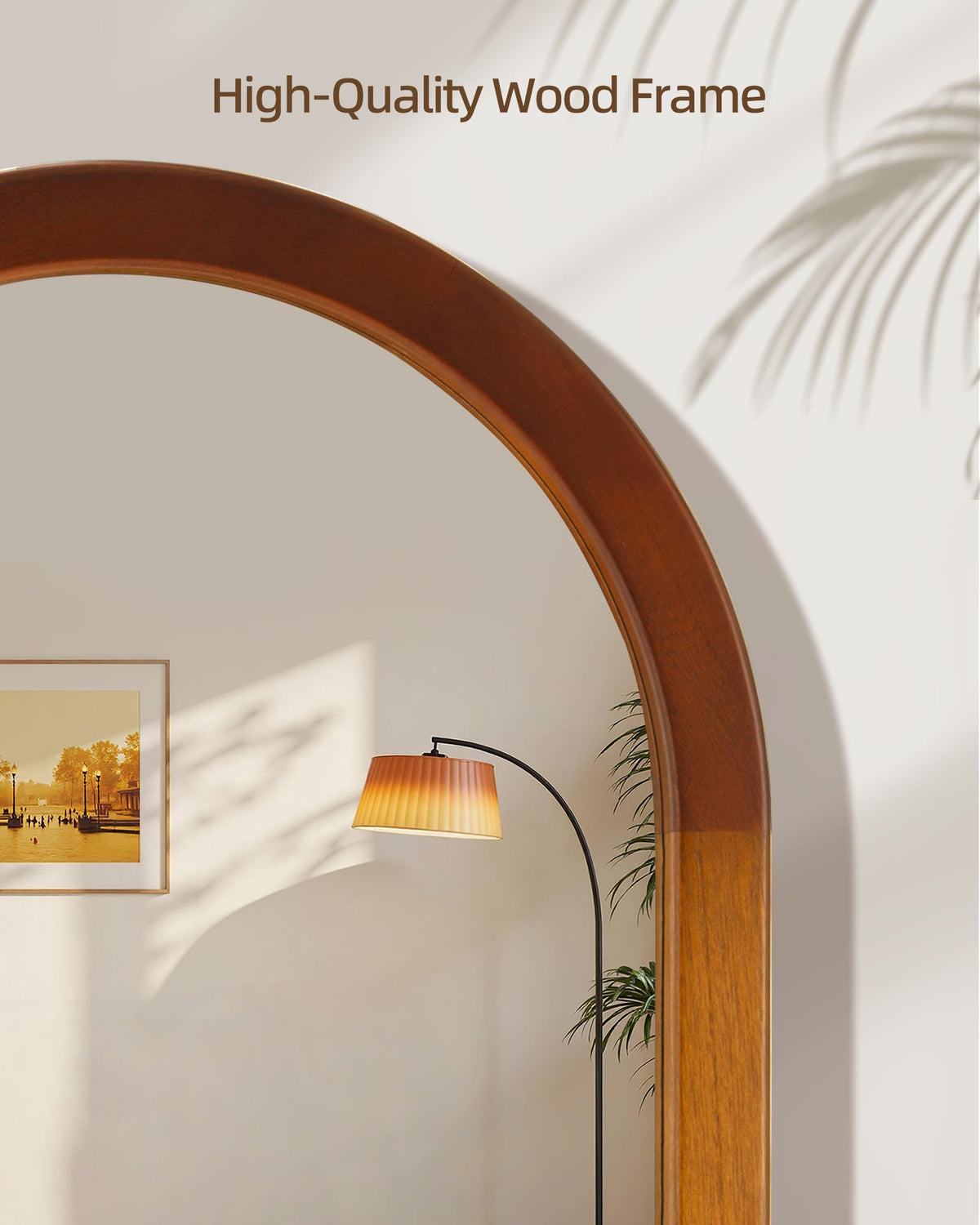 Arched Bathroom Mirror,Wood 24 x 36 Inch Arch Wall Mirror with Walnut Frame,Vanity Tempered Glass Mirror for Bedroom,Entryway,Living Room