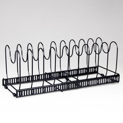 WUETOAYA Expandable Pots and Pans Organizer Rack, Pot Lid Kitchen Cabinet Organizer Holder with 10 Adjustable Compartment, Cookware Rack for Kitchen Cabinet Storage, Black