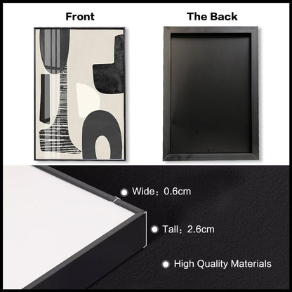QKF Modern Abstract Wall Art Large Geometric Black and White 3 Piece Canvas Painting for Living Room Contemporary Wall Decor with High Gloss Finish 16x24 Inches Set