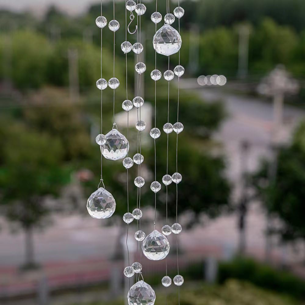 Crystal Beaded Strands Clear Glass Beads Curtain Hanging Wedding Props Decor Curtain Chandelier Door String Hanging Ceiling Decoration Accessories Christmas Tree Ornaments (3.3 Feet*5pcs)