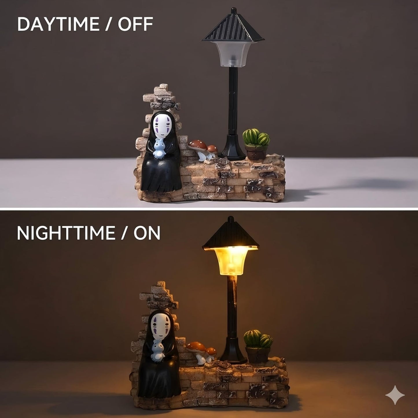 No Face Lamp, No Face Night Light Battery Operated Resin Mini Lamp, Warm White Decorative Desk Light for Bedroom, Bookshelf, Home Decor, Gift for Anime Fans