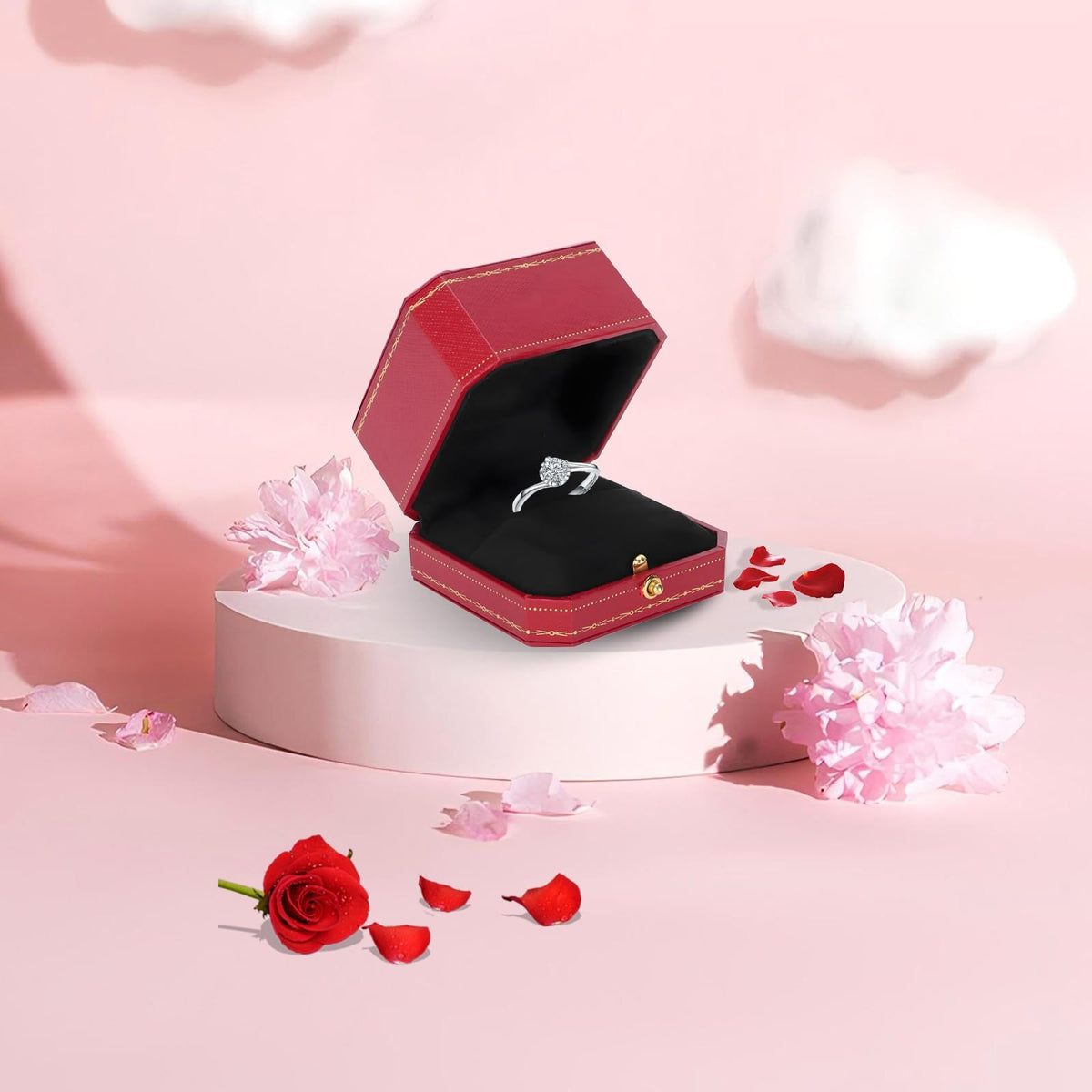Tomotato Jewelry Rings Box, Square Wedding Ring Case Earrings Brooches Gift Box Trinket Case Velvet Couple Rings Boxes for Proposal Engagement Valentine's Day Wedding Anniversary Mother's Day