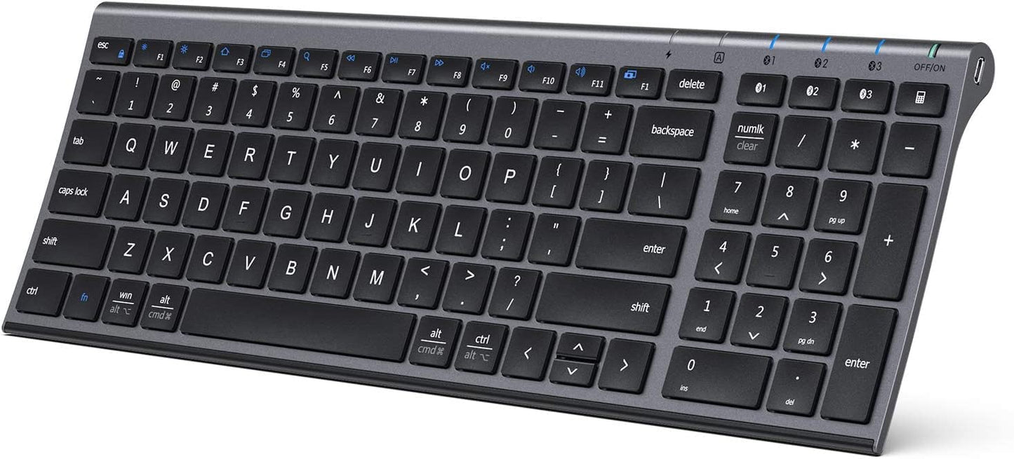iClever BK10 Bluetooth Keyboard, Universal Bluetooth 5.1 Wireless Keyboard with Number Pad, Ergonomic Design, Multi-Device Compatibility, Stable Connection for Mac, iPad, iPhone, Android, Windows