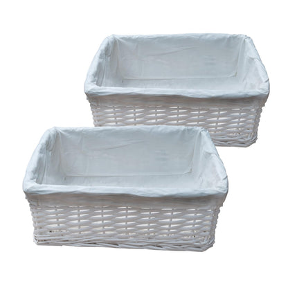 Arpan White Wicker Storage & Hamper Basket with White Cloth Lining – Small, Medium & Large Gift Baskets for Xmas, Wedding, Confetti & Parties, Snack Basket, Wicker Baskets Multipack