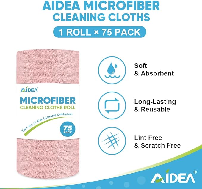 AIDEA Microfiber Cleaning Cloth Roll, Tear Away Reusable Paper Towels, Car