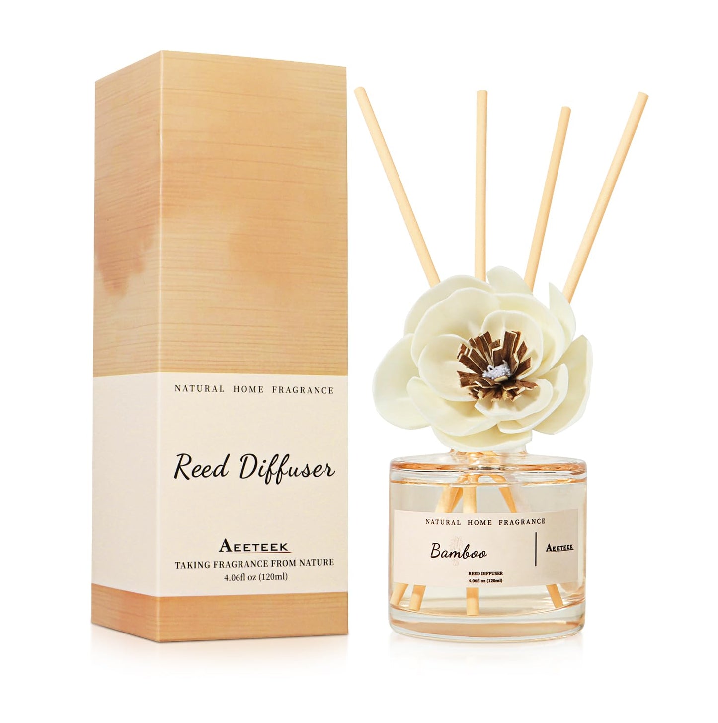 Aeeteek Reed Diffuser - Clean Bamboo Essential Oil Aroma for Home, Room Decor Aesthetic with Long-Lasting Fragrance, 4.06 fl oz (120 ml) Air Freshener for Office, Bathroom