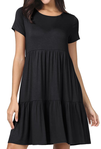 levaca Womens Summer Casual Dresses Beach Coverup Loose Short Sleeve T Shirt Dress 2025 Midi Outfit Sundress Black XL