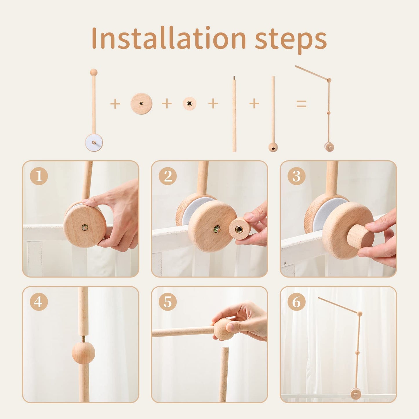 Promise Babe Wooden Crib Mobile Arm Holder - Adjustable DIY Baby Mobile Stand Bracket Holder for Hanging Bed Bell Wind Chimes Nursery Deco