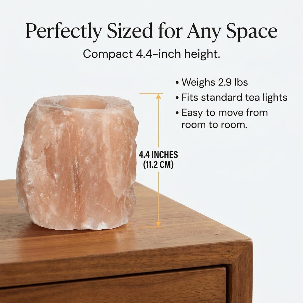 Deluxe Comfort Himalayan Salt Dual Tealight Candle Holder - Hand-Carved Natural Crystal Salt Lamp Glow, Soothing Warm Ambiance, Home Decor & Meditation Gift, Orange