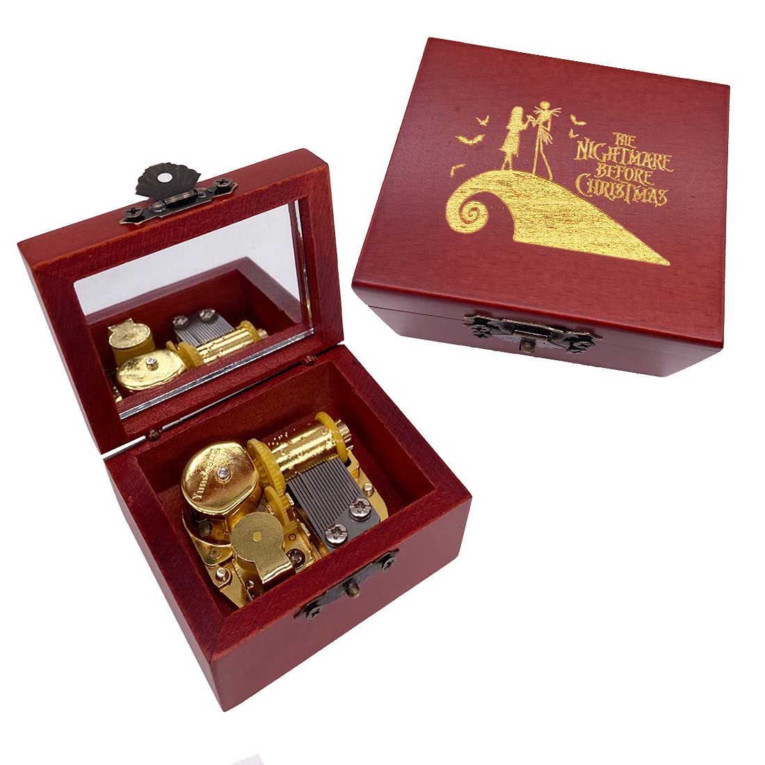 Youtang Halloween Christmas Music box Carved Wood Musical Box Wind Up Mechanism Colockwork Gift for Christmas,Birthday,Valentine's Day (Tune:This is Halloween, gold)