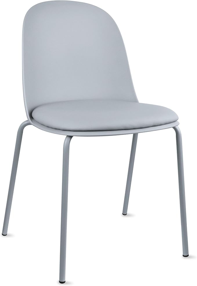 2xhome Modern Stackable Armless Dining Chair | Plastic Shell Seat with Metal Legs | Indoor or Outdoor Use | Home Kitchen Patio (1, Grey, Padded Seat)