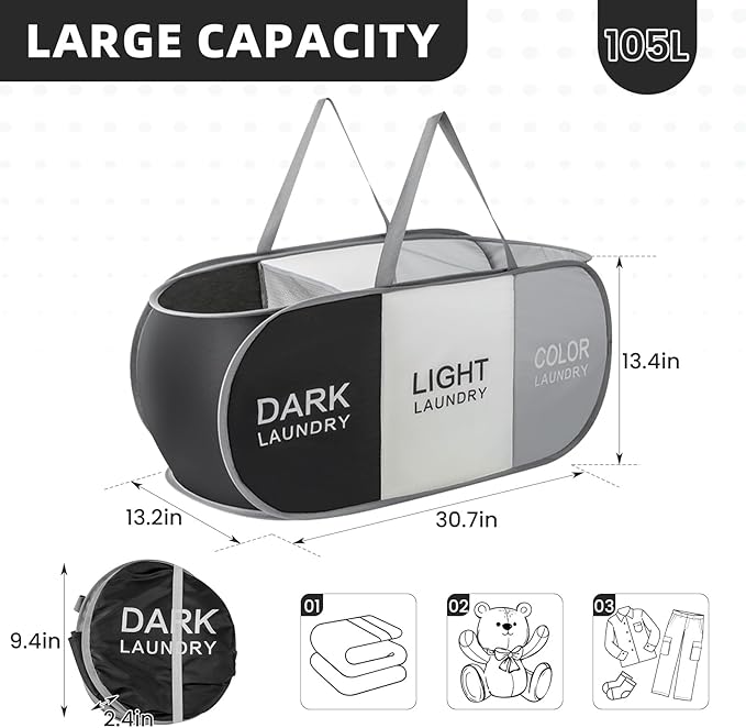 TECHMILLY Collapsible Laundry Basket Durable Pop Up Hamper