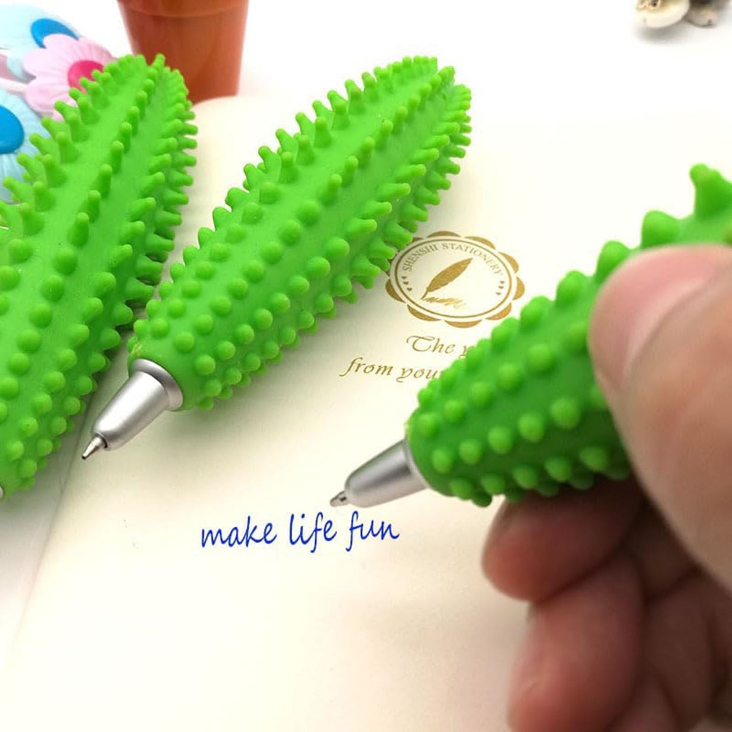 Senroce 3 Pack Cactus Pens, Realistic Plant Pen Artificial Succulent Pot Pens with Cute Novelty Desk Decor And Fun Office Supplies Blue Ink for Coworkers, Friends, Plant Lovers