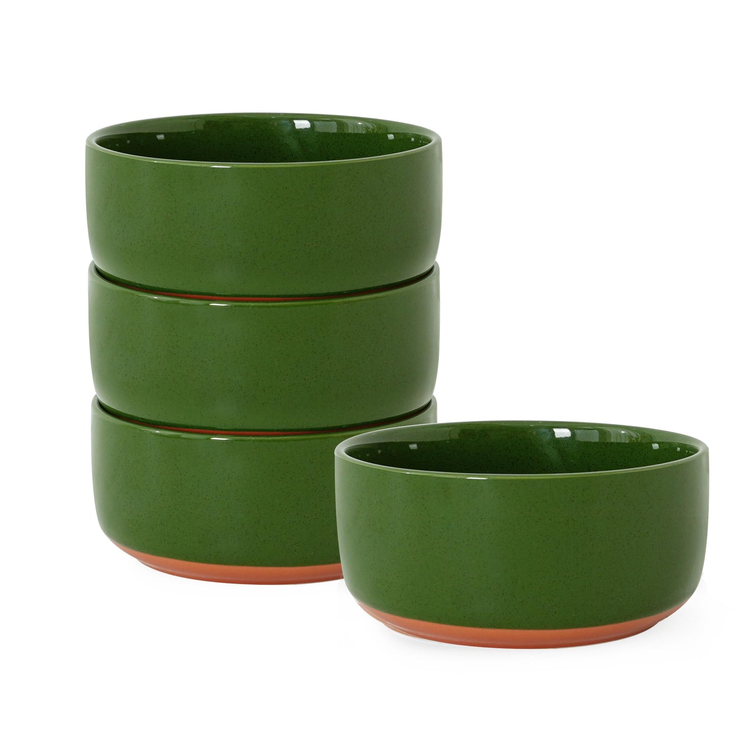Ruxmirae Stoneware Cereal and Soup Bowls Set of 4, 6-Inch Dual Glaze Ceramic Bowls for Breakfast & Oatmeal, Microwave and Dishwasher Safe, Forest Glaze Green