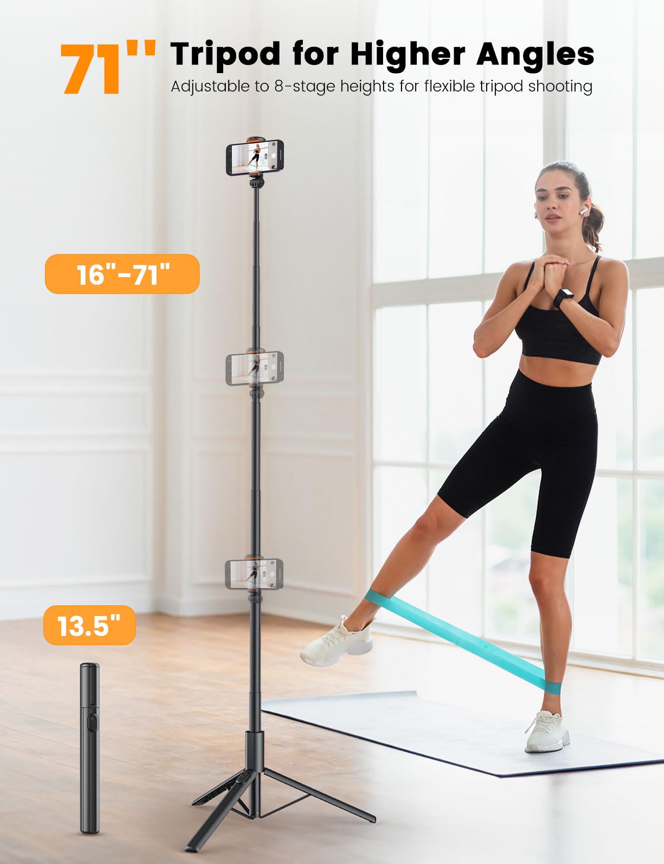 ANXRE 71"/180cm Phone Tripod Monopod, NT79 Extendable Selfie Stick Tripod for Cell Phone＆Camera, Mobile Tripod Stand for Filming, Tripod Stand Holder Compatible with Smartphone Camera