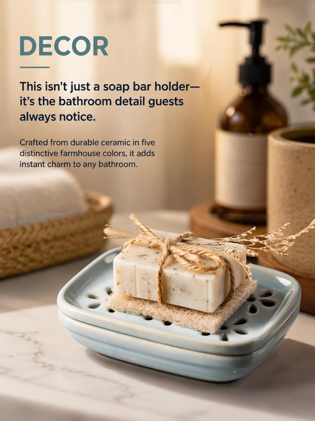 Miamolo Soap Dish for Shower with Drainage, 2-Tier Soap Holder for Bar Soap Sponge, Ceramic Soap Dish with Removable Drip Tray for Bathroom Sink, Mess-Free, Easy Cleaning Dishwasher Safe, Blue