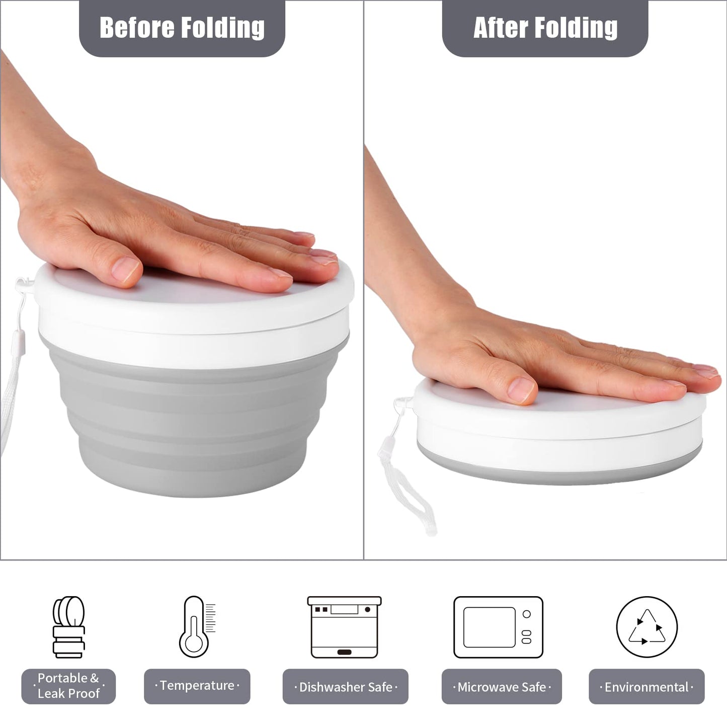 Odoland Camping Collapsible Silicone Cup and Bowl Set, Portable Mess Kit with Stainless Steel Spork and Lid for 1 Person Backpacking, Family Cookware, Hiking, Picnic, Travel