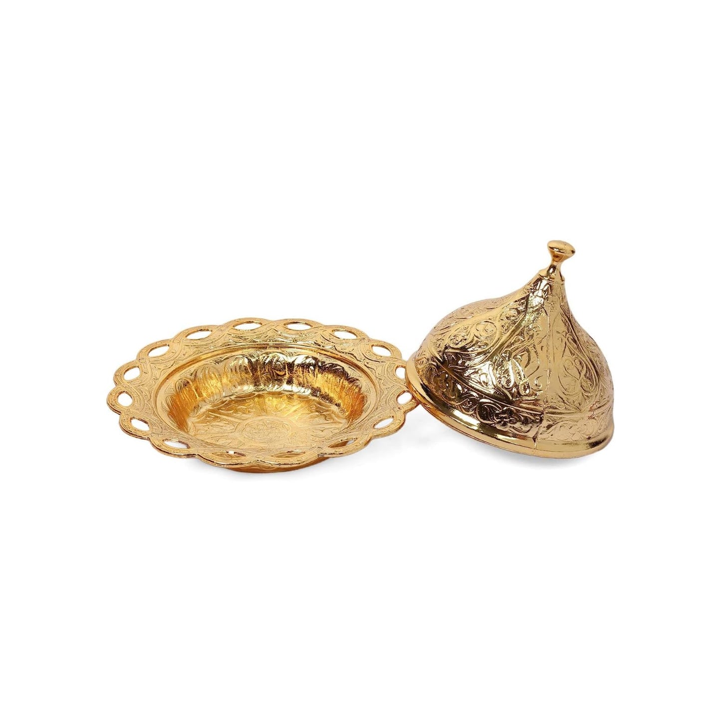 Alisveristime Coated Handmade Brass Sugar Chocolate Candy Bowl Serving Dish with Lid, Salt Bowl, Coffee Bar Sugar Holder (Kubbeli) (Gold)