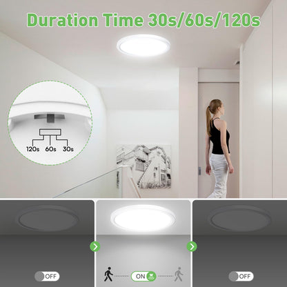 ALUSSO LED Ceiling Light Radar Motion Sensor, 18W Ceiling Lights 3CCT 3000K 4000K 6500K 1600LM, IP44 Waterproof Bathroom Ceiling Light for Toilet Stair Loft Porch Bath Attic Garage, Ø22cm