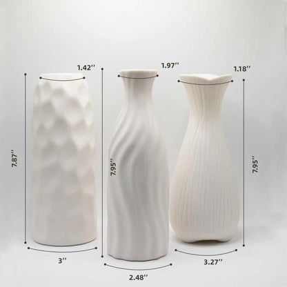 JKT Home White Ceramic Vase Set Home Decor – Farmhouse & Boho Decorative Vase Set for Kitchen, Living Room, Bedroom, Office, Bookshelf Decor, Bathroom, Centerpiece Table Decor