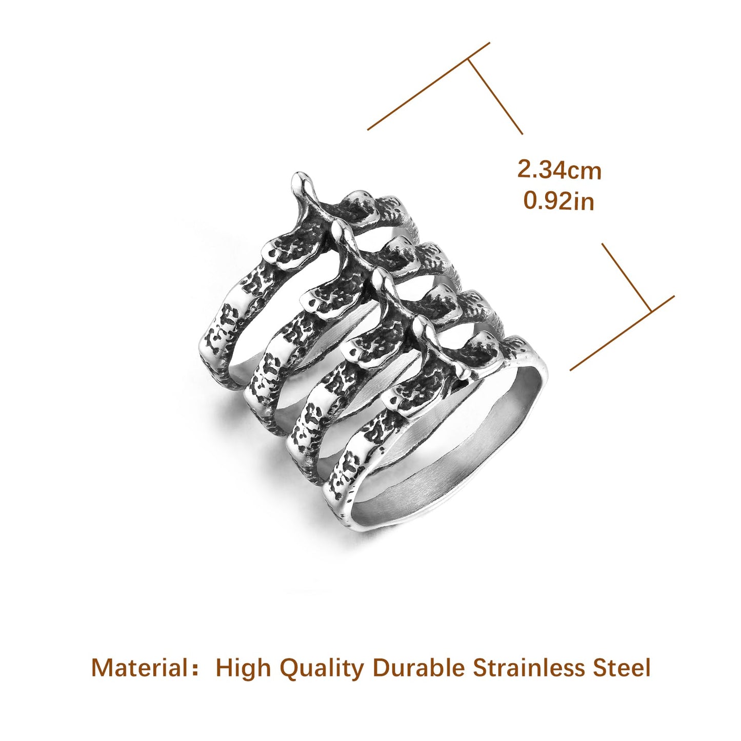 HZMAN Gothic Punk Spine Skeleton Ring Bone Stainless Steel Rings for Men Women Biker Jewelry Gift (Size,10)