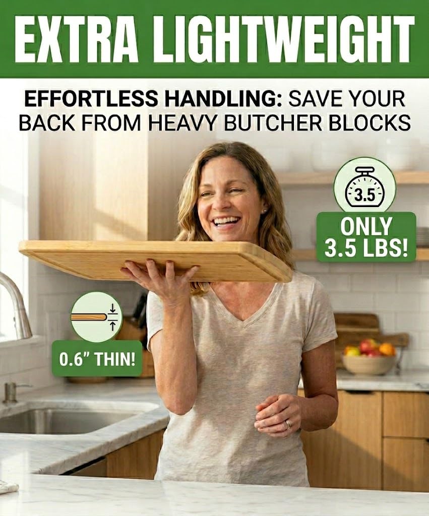 Greener Chef Luxury Bamboo Cutting Board (Extra Large) with Vertical Grain Strength Technology - Non Toxic, Spacious and Lightweight 18" XL Chopping Board Gift - Replacements for Life