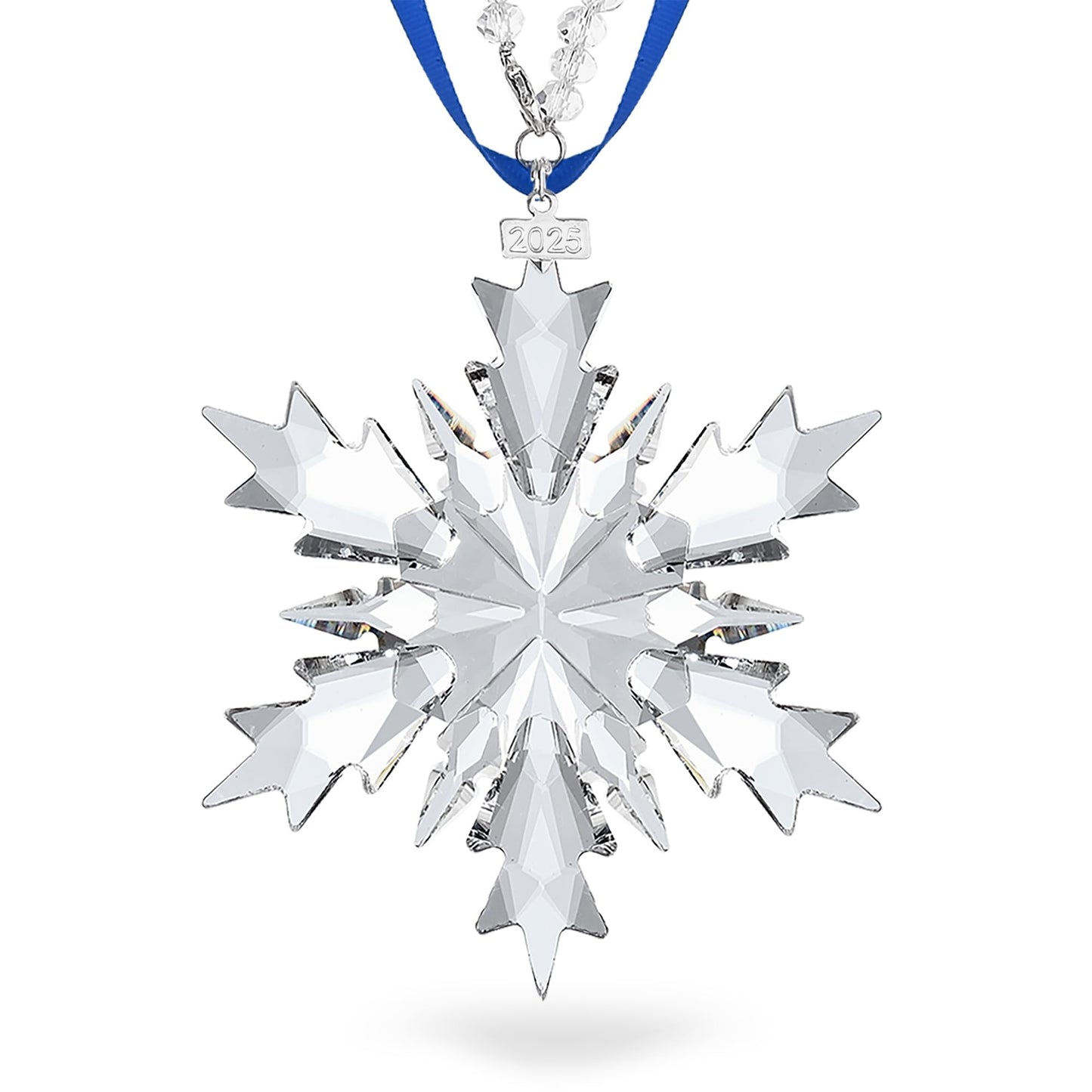 2025 Annual Christmas Ornaments Crystal Snowflake Star Clear White Faceted Crystal with Tone Metal Accents and Rayon Ribbon-New Year Christmas Tree Ornaments Crystals Sun Catcher Home Hanging Decor