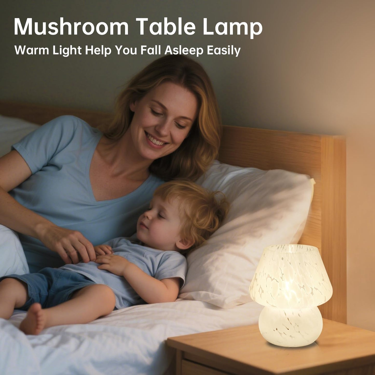 Dawnwake Mushroom Lamp Table Lamp for Bedroom,Small Desk Bedside Lamps for Living Room,Mushroom Decor Cute Mini Modern Mid Century Lamps for Night Stands (White)