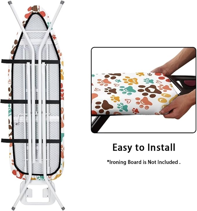ZDCUSTOM Multicolor Dog Paw Print Ironing Board Cover 15x54 Replacement Iron