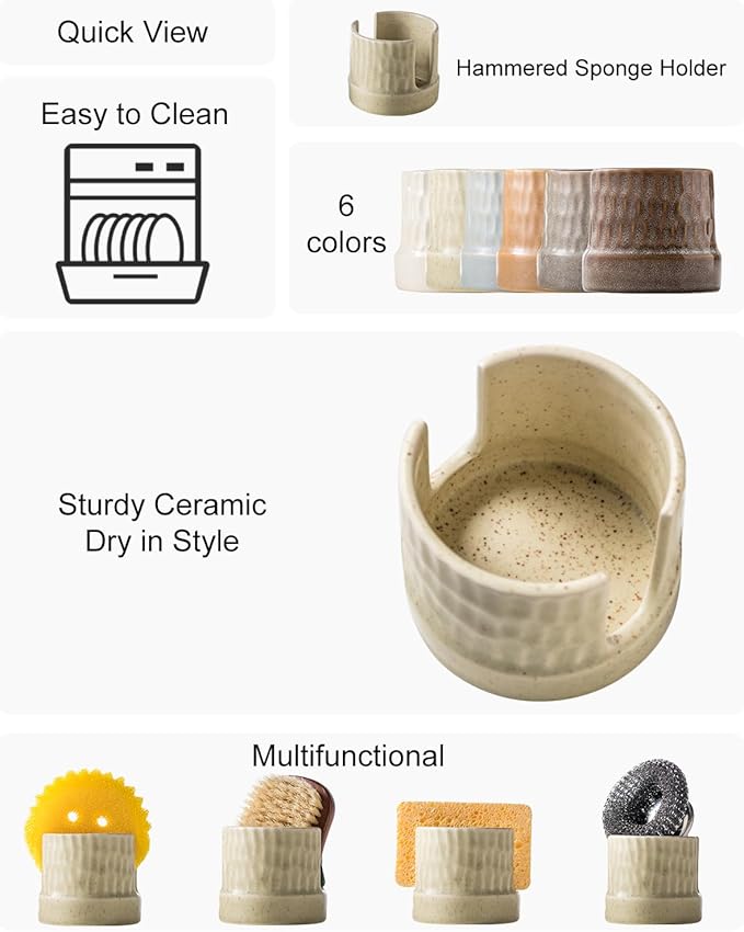 Kitchen Sponge Holder, Ceramics Sponge Dish Rack Sink Scrub Caddy