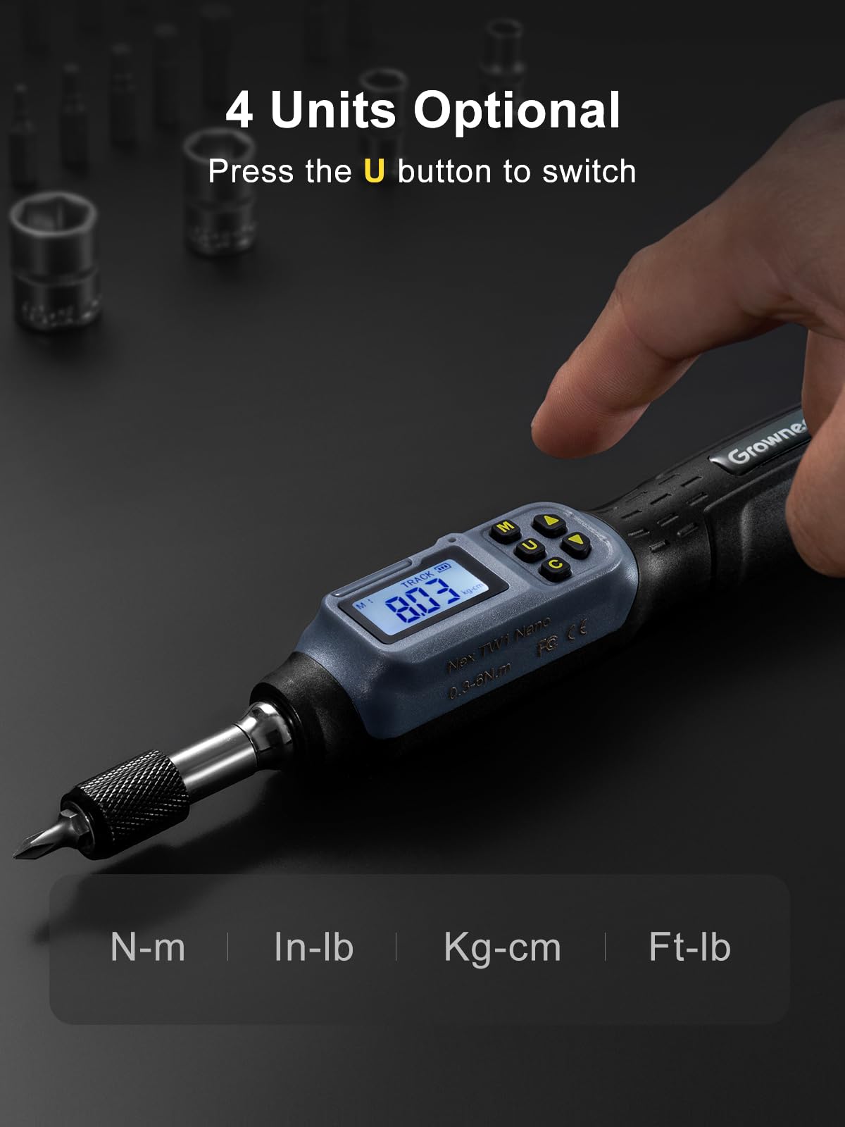 GROWNEER Digital Torque Screwdriver, 2.66-53.1 in-lbs/0.3-6 Nm, 1/4'' Drive Inch Pound Torque Screwdriver Electrician with Buzzer & LED Indicator, 27 in 1 Set