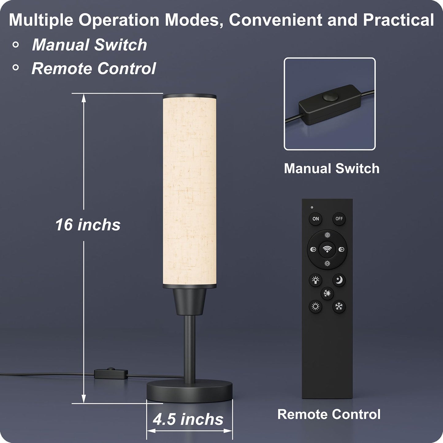 Nukanu Table Lamp with Remote，Bedside Lamps for Night Stands, Nightstand Lamp with Adjustable Brightness (10%-100%) and Color Temperature (3000k-6000k),Small Lamp for Bedroom (Black - Beige Linen)